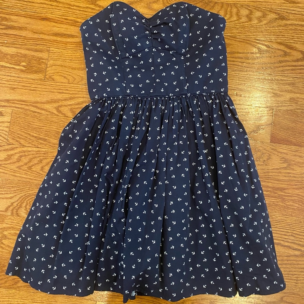 Navy Jack Wills Strapless dress with anchor print, Size 4